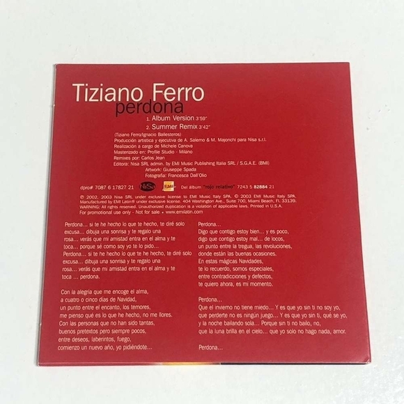Rare! CD Tiziano Ferro - Perdona - Picture 2 of 2